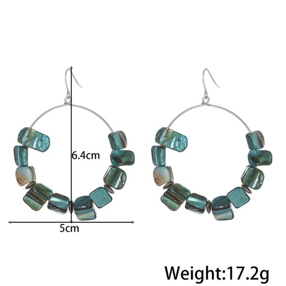 Bohemian Amethyst Purple Abalone Shell Beaded Dangle Hoop Earrings NEW - Picture 3 of 4